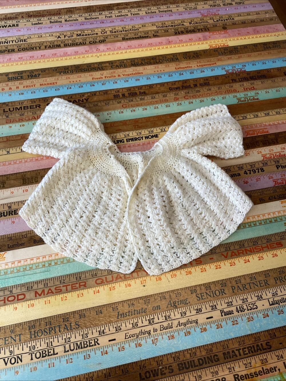 Vintage Crochet Handmade Baby Cardigan Open Sweater‎ Cream Ivory